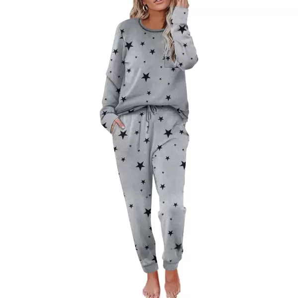 imageEkouaer Pajamas Womens Long Sleeve Pj Set Soft 2 Piece Loungewear Sleepwear with Jogger Pants XS3XLGrey Black Star