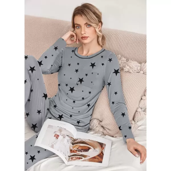 imageEkouaer Pajamas Womens Long Sleeve Pj Set Soft 2 Piece Loungewear Sleepwear with Jogger Pants XS3XLGrey Black Star