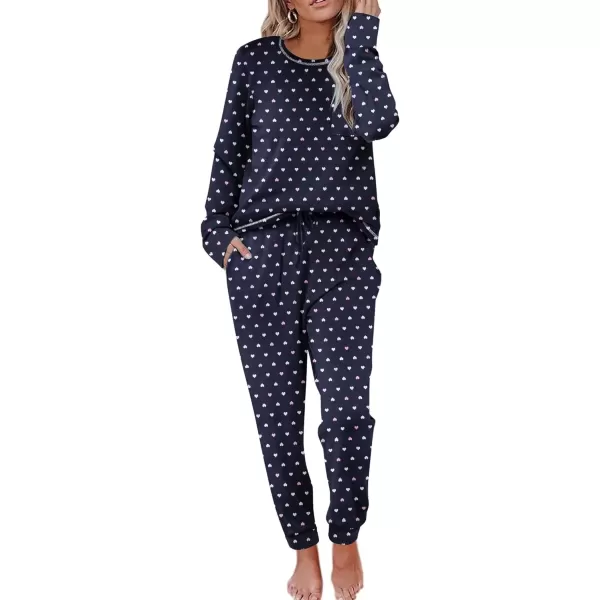 imageEkouaer Pajamas Womens Long Sleeve Pj Set Soft 2 Piece Loungewear Sleepwear with Jogger Pants XS3XLHeart Print