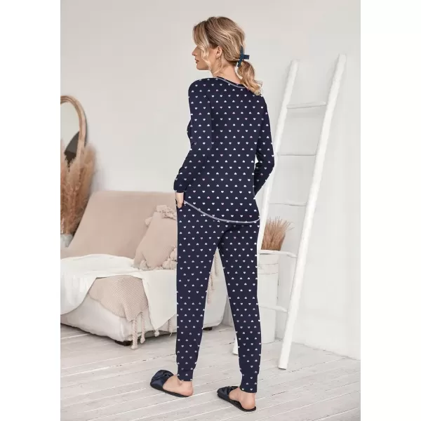 imageEkouaer Pajamas Womens Long Sleeve Pj Set Soft 2 Piece Loungewear Sleepwear with Jogger Pants XS3XLHeart Print