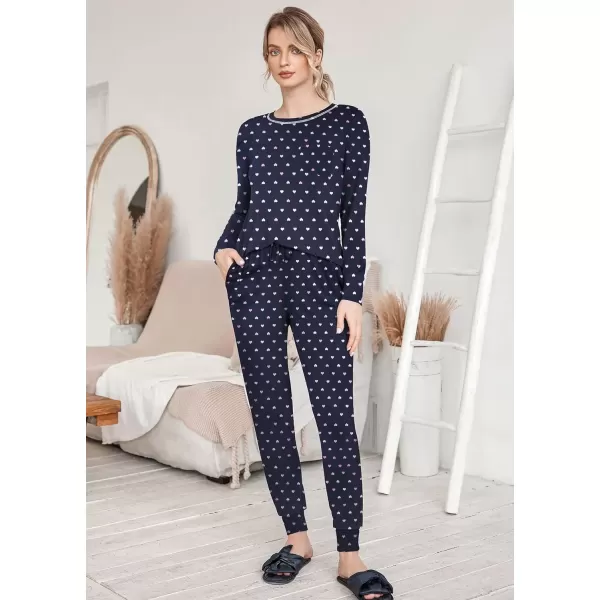 imageEkouaer Pajamas Womens Long Sleeve Pj Set Soft 2 Piece Loungewear Sleepwear with Jogger Pants XS3XLHeart Print