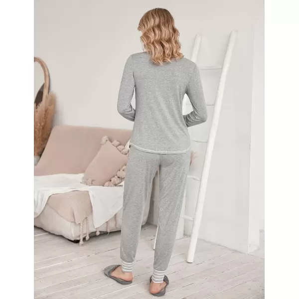 imageEkouaer Pajamas Womens Long Sleeve Pj Set Soft 2 Piece Loungewear Sleepwear with Jogger Pants XS3XLLight Grey