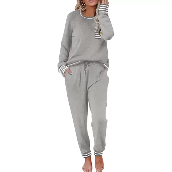 imageEkouaer Pajamas Womens Long Sleeve Pj Set Soft 2 Piece Loungewear Sleepwear with Jogger Pants XS3XLLight Grey