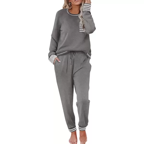 imageEkouaer Pajamas Womens Long Sleeve Pj Set Soft 2 Piece Loungewear Sleepwear with Jogger Pants XS3XLMiddle Grey