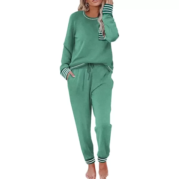 imageEkouaer Pajamas Womens Long Sleeve Pj Set Soft 2 Piece Loungewear Sleepwear with Jogger Pants XS3XLMint Green