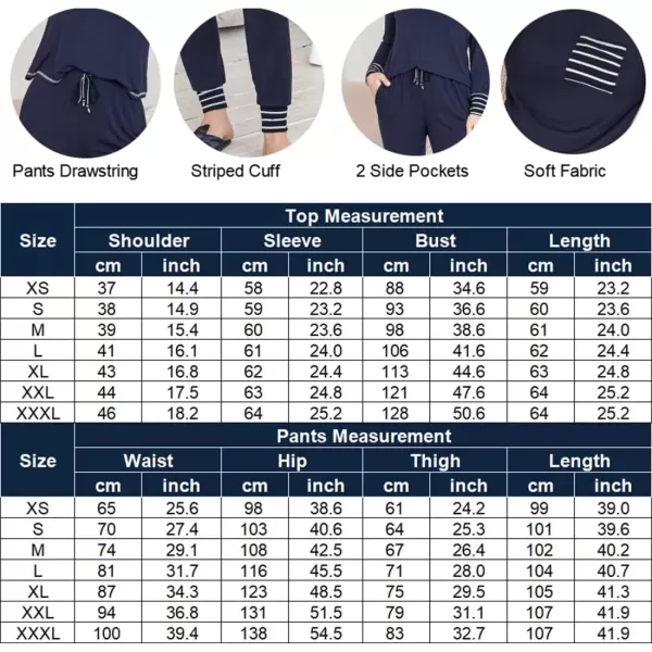 imageEkouaer Pajamas Womens Long Sleeve Pj Set Soft 2 Piece Loungewear Sleepwear with Jogger Pants XS3XLNavy Blue