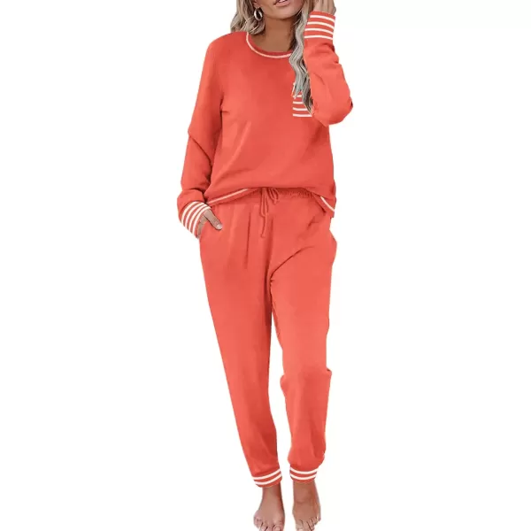 imageEkouaer Pajamas Womens Long Sleeve Pj Set Soft 2 Piece Loungewear Sleepwear with Jogger Pants XS3XLOrange Red