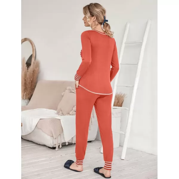 imageEkouaer Pajamas Womens Long Sleeve Pj Set Soft 2 Piece Loungewear Sleepwear with Jogger Pants XS3XLOrange Red