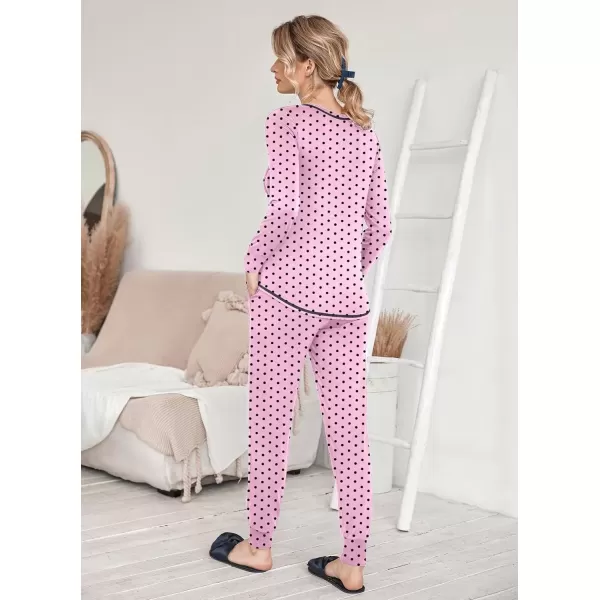 imageEkouaer Pajamas Womens Long Sleeve Pj Set Soft 2 Piece Loungewear Sleepwear with Jogger Pants XS3XLPink Small Point