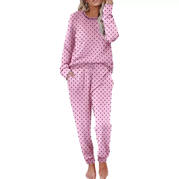 imageEkouaer Pajamas Womens Long Sleeve Pj Set Soft 2 Piece Loungewear Sleepwear with Jogger Pants XS3XLPink Small Point