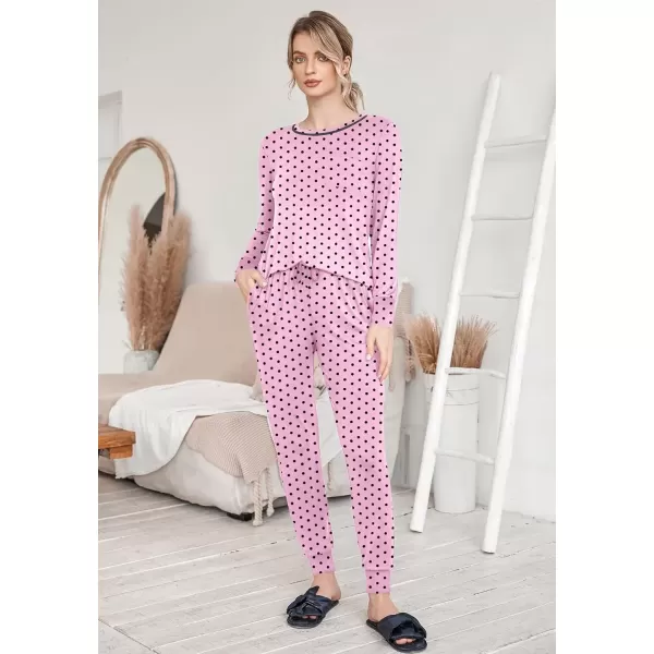 imageEkouaer Pajamas Womens Long Sleeve Pj Set Soft 2 Piece Loungewear Sleepwear with Jogger Pants XS3XLPink Small Point