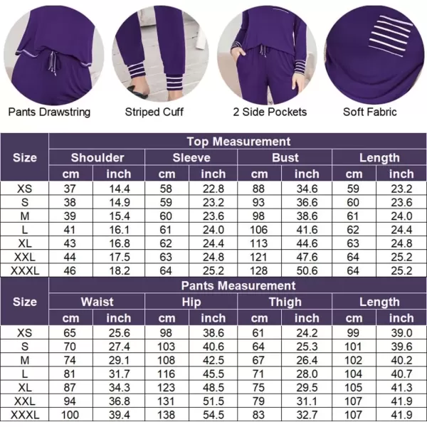 imageEkouaer Pajamas Womens Long Sleeve Pj Set Soft 2 Piece Loungewear Sleepwear with Jogger Pants XS3XLPurple