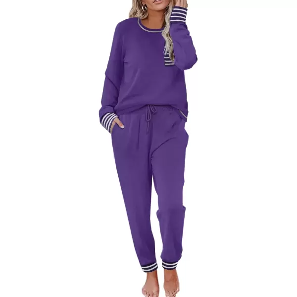 imageEkouaer Pajamas Womens Long Sleeve Pj Set Soft 2 Piece Loungewear Sleepwear with Jogger Pants XS3XLPurple