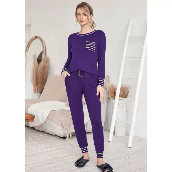 imageEkouaer Pajamas Womens Long Sleeve Pj Set Soft 2 Piece Loungewear Sleepwear with Jogger Pants XS3XLPurple