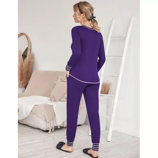 imageEkouaer Pajamas Womens Long Sleeve Pj Set Soft 2 Piece Loungewear Sleepwear with Jogger Pants XS3XLPurple