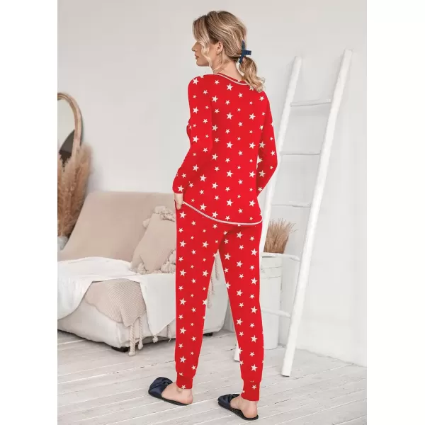 imageEkouaer Pajamas Womens Long Sleeve Pj Set Soft 2 Piece Loungewear Sleepwear with Jogger Pants XS3XLRed Stars