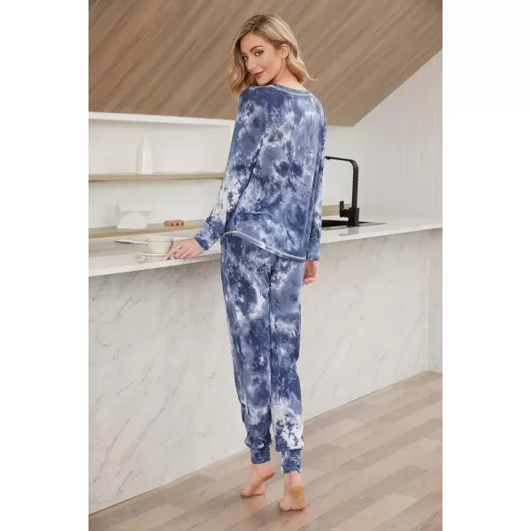 imageEkouaer Pajamas Womens Long Sleeve Pj Set Soft 2 Piece Loungewear Sleepwear with Jogger Pants XS3XLTie Dye Blue