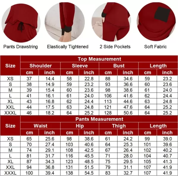 imageEkouaer Pajamas Womens Long Sleeve Pj Set Soft 2 Piece Loungewear Sleepwear with Jogger Pants XS3XLWine Red