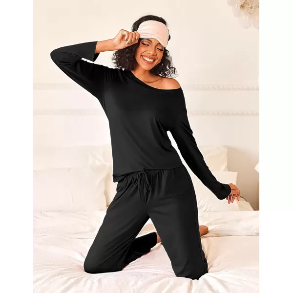 imageEkouaer Womens Pajama Sets 2 Piece Pjs Sleepwear Soft Comfy Loungewear Long Sleeve Pullover Top and Pants SXXLBlack