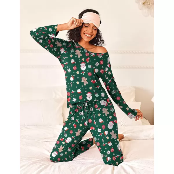 imageEkouaer Womens Pajama Sets 2 Piece Pjs Sleepwear Soft Comfy Loungewear Long Sleeve Pullover Top and Pants SXXLChristmas Green Santa