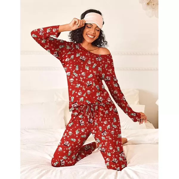 imageEkouaer Womens Pajama Sets 2 Piece Pjs Sleepwear Soft Comfy Loungewear Long Sleeve Pullover Top and Pants SXXLChristmas Red Snowman