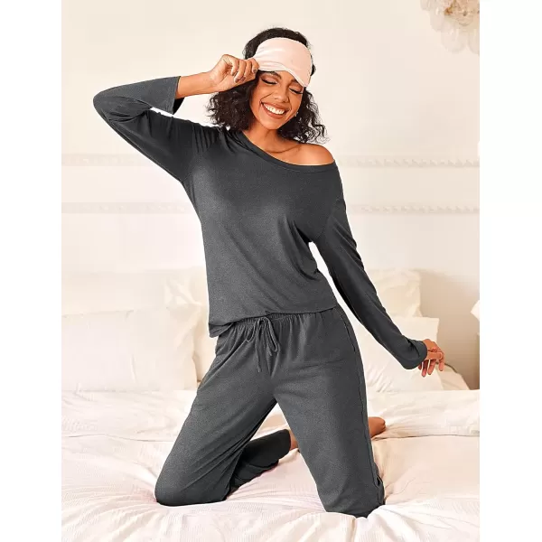 imageEkouaer Womens Pajama Sets 2 Piece Pjs Sleepwear Soft Comfy Loungewear Long Sleeve Pullover Top and Pants SXXLDark Gray