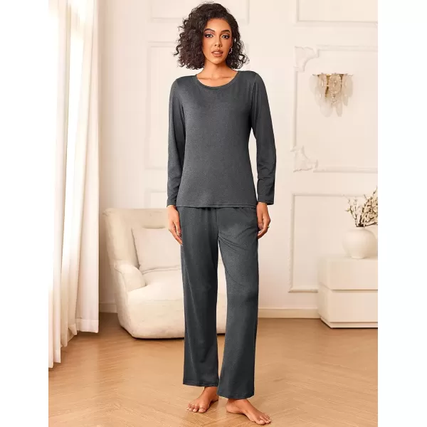 imageEkouaer Womens Pajama Sets 2 Piece Pjs Sleepwear Soft Comfy Loungewear Long Sleeve Pullover Top and Pants SXXLDark Gray