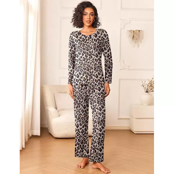 imageEkouaer Womens Pajama Sets 2 Piece Pjs Sleepwear Soft Comfy Loungewear Long Sleeve Pullover Top and Pants SXXLLeopard