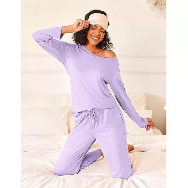 imageEkouaer Womens Pajama Sets 2 Piece Pjs Sleepwear Soft Comfy Loungewear Long Sleeve Pullover Top and Pants SXXLLilac Dots