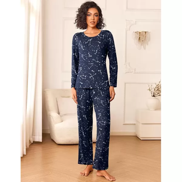 imageEkouaer Womens Pajama Sets 2 Piece Pjs Sleepwear Soft Comfy Loungewear Long Sleeve Pullover Top and Pants SXXLNavy Blue Star