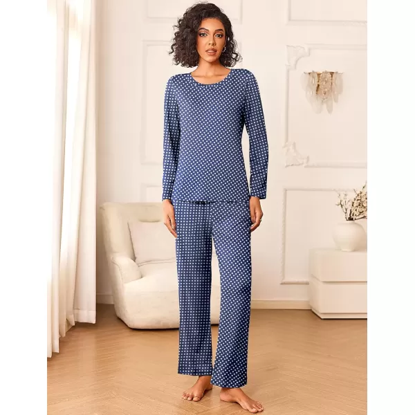 imageEkouaer Womens Pajama Sets 2 Piece Pjs Sleepwear Soft Comfy Loungewear Long Sleeve Pullover Top and Pants SXXLNavy Dots