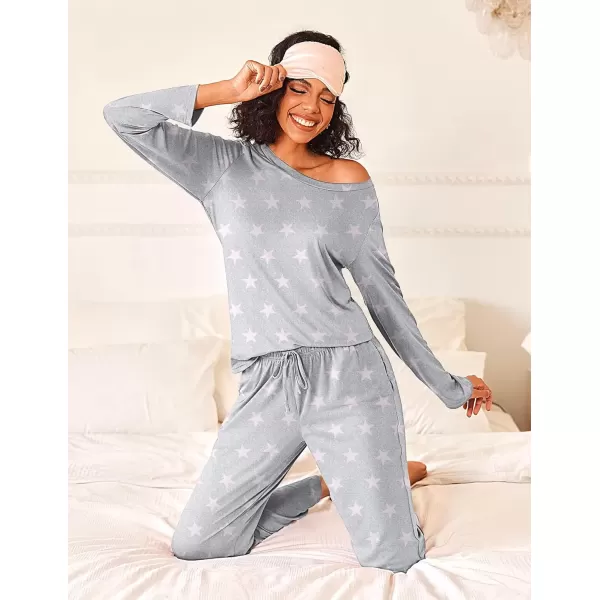 imageEkouaer Womens Pajama Sets 2 Piece Pjs Sleepwear Soft Comfy Loungewear Long Sleeve Pullover Top and Pants SXXLPink Star