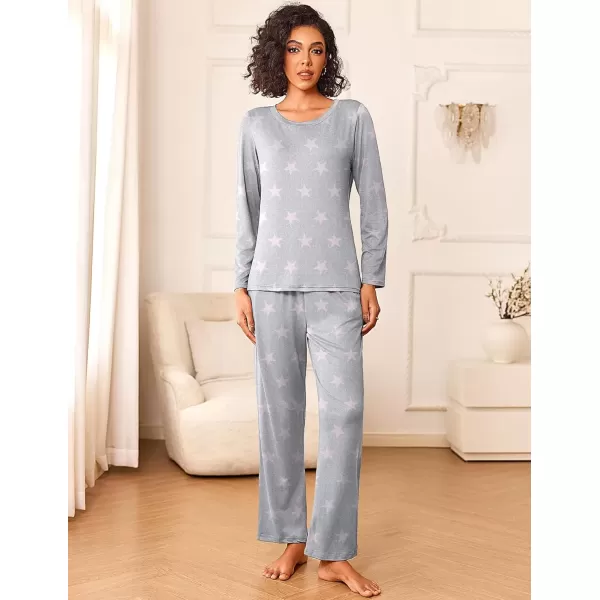 imageEkouaer Womens Pajama Sets 2 Piece Pjs Sleepwear Soft Comfy Loungewear Long Sleeve Pullover Top and Pants SXXLPink Star