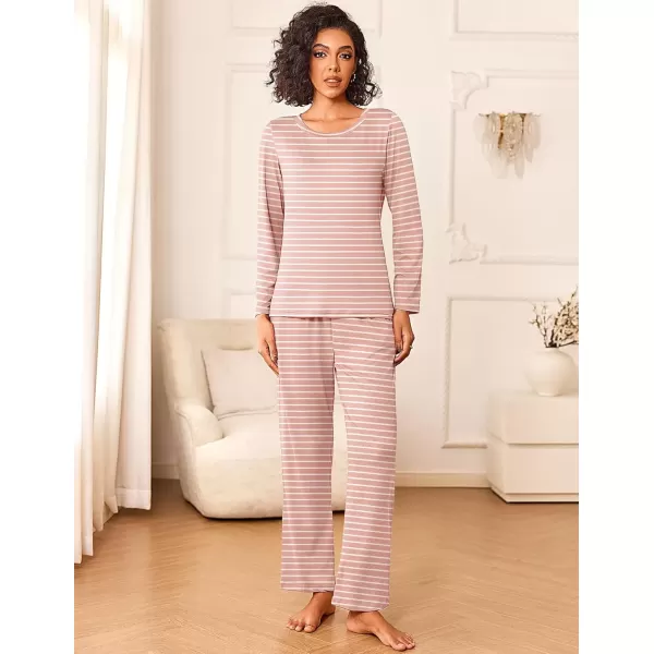 imageEkouaer Womens Pajama Sets 2 Piece Pjs Sleepwear Soft Comfy Loungewear Long Sleeve Pullover Top and Pants SXXLPink Stripe