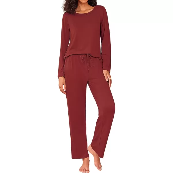 imageEkouaer Womens Pajama Sets 2 Piece Pjs Sleepwear Soft Comfy Loungewear Long Sleeve Pullover Top and Pants SXXLWine Red