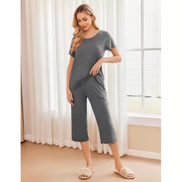 imageEkouaer Womens Pajamas Set Short Sleeve Top With Capri Pants Pjs 2 PIece Lounge ampamp Sleepwear Set SXXLDark Gray