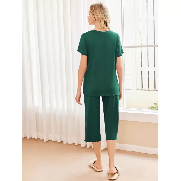 imageEkouaer Womens Pajamas Set Short Sleeve Top With Capri Pants Pjs 2 PIece Lounge ampamp Sleepwear Set SXXLDeep Green