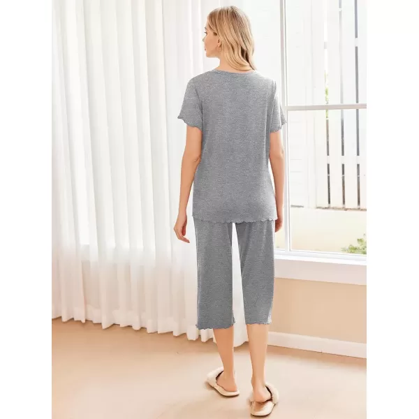 imageEkouaer Womens Pajamas Set Short Sleeve Top With Capri Pants Pjs 2 PIece Lounge ampamp Sleepwear Set SXXLGray