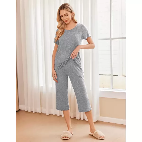 imageEkouaer Womens Pajamas Set Short Sleeve Top With Capri Pants Pjs 2 PIece Lounge ampamp Sleepwear Set SXXLGray