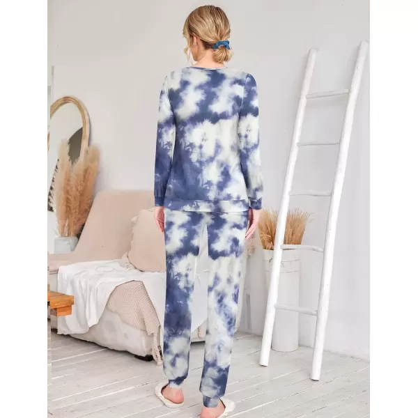 imageEkouaer 2 Pack Womens Pajama Set Long Sleeve Top With Jogger Pants Lounge Sets Sleepwear Loungewear with PocketsBlue Tie DyeBlack