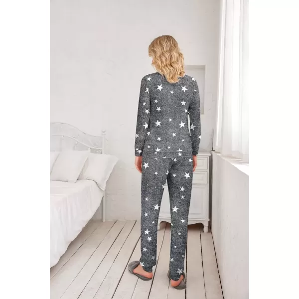 imageEkouaer 2 Pack Womens Pajama Set Long Sleeve Top With Jogger Pants Lounge Sets Sleepwear Loungewear with PocketsNavyGrey Star