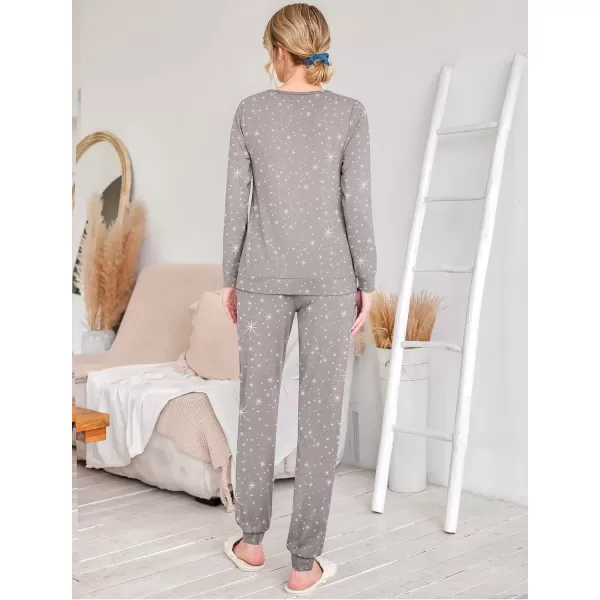 imageEkouaer 2 Pack Womens Pajama Set Long Sleeve Top With Jogger Pants Lounge Sets Sleepwear Loungewear with PocketsPink White Stripesgrey White Star