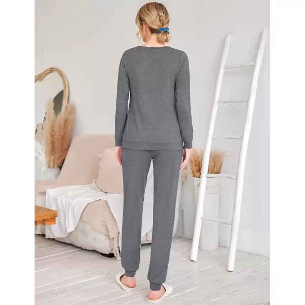 imageEkouaer 2 Pack Womens Pajama Set Long Sleeve Top With Jogger Pants Lounge Sets Sleepwear Loungewear with PocketsPinkGrey