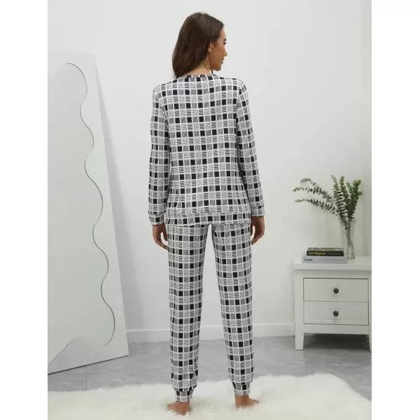imageEkouaer 2 Pack Womens Pajama Set Long Sleeve Top With Jogger Pants Lounge Sets Sleepwear Loungewear with PocketsPurpleBlack Plaid