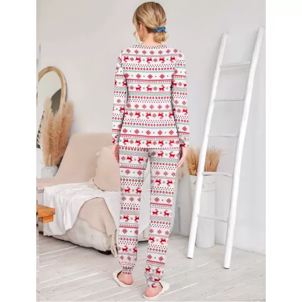 imageEkouaer 2 Pack Womens Pajama Set Long Sleeve Top With Jogger Pants Lounge Sets Sleepwear Loungewear with PocketsWhite Christmas Printred Christmas Print