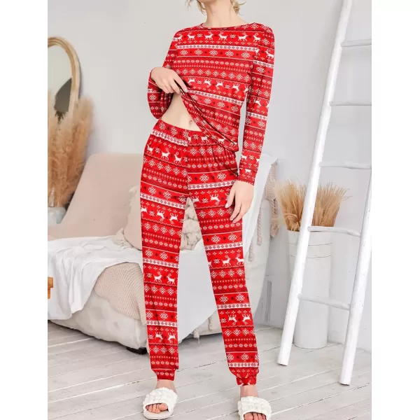 imageEkouaer 2 Pack Womens Pajama Set Long Sleeve Top With Jogger Pants Lounge Sets Sleepwear Loungewear with PocketsWhite Christmas Printred Christmas Print