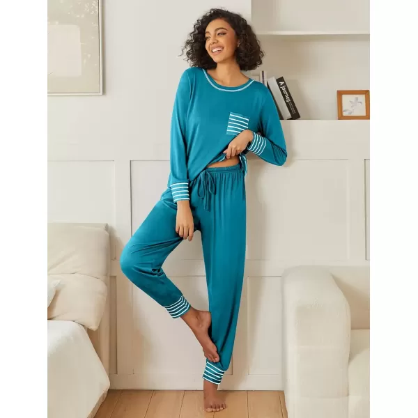 imageEkouaer 2 Pack Womens Pajama Sets Long Sleeve Lounge Sets Soft Pj Sleepwear LoungewearBlackBlue Green