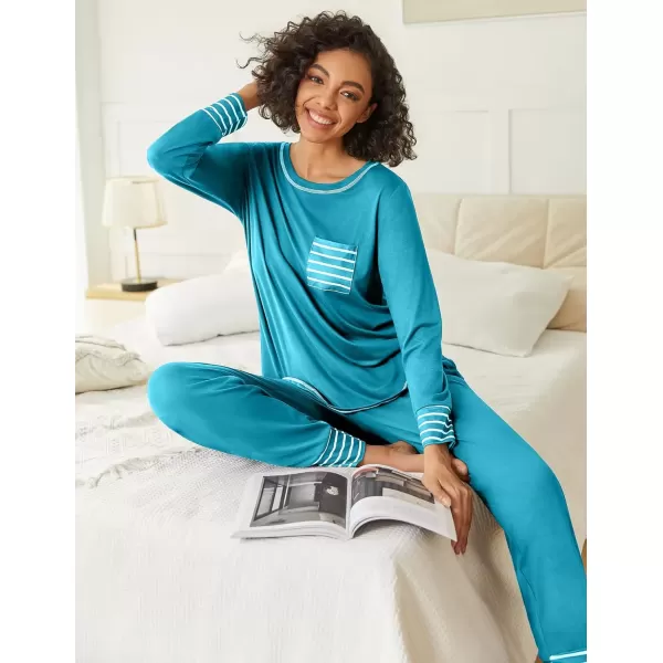 imageEkouaer 2 Pack Womens Pajama Sets Long Sleeve Lounge Sets Soft Pj Sleepwear LoungewearBlackBlue Green