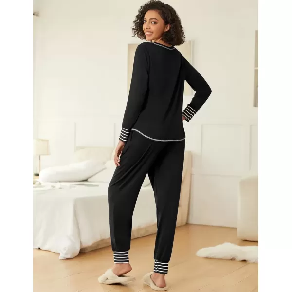 imageEkouaer 2 Pack Womens Pajama Sets Long Sleeve Lounge Sets Soft Pj Sleepwear LoungewearBlackLeopard