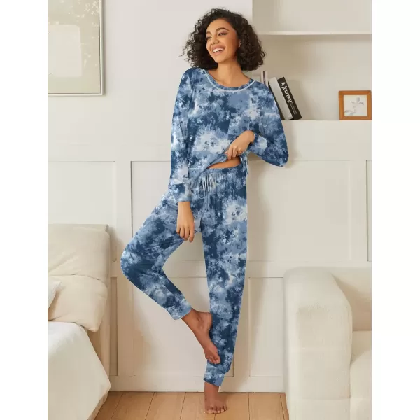 imageEkouaer 2 Pack Womens Pajama Sets Long Sleeve Lounge Sets Soft Pj Sleepwear LoungewearBlue GreenTie Dye Blue